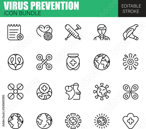 Virus and Disease Prevention Icons – Flat Design Vector Set for Health Safety, Infection Control, and Hygiene Awareness