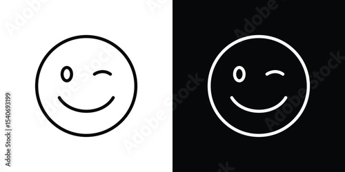 Smile wink icon design. simple stroke line vector icon set