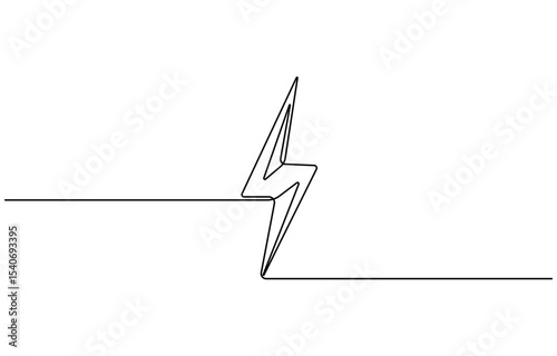 Lightning bolt continuous one line drawing, Flash Illustration, continuous line electric icon. Single electric vector. Electric energy icon drawn one vector illustration.