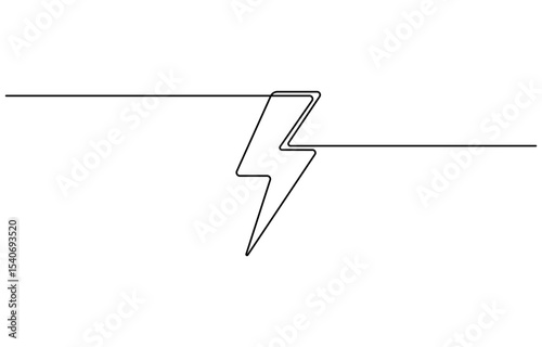 Lightning bolt continuous one line drawing, Flash Illustration, continuous line electric icon. Single electric vector. Electric energy icon drawn one vector illustration.