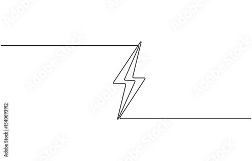 Lightning bolt continuous one line drawing, Flash Illustration, continuous line electric icon. Single electric vector. Electric energy icon drawn one vector illustration.