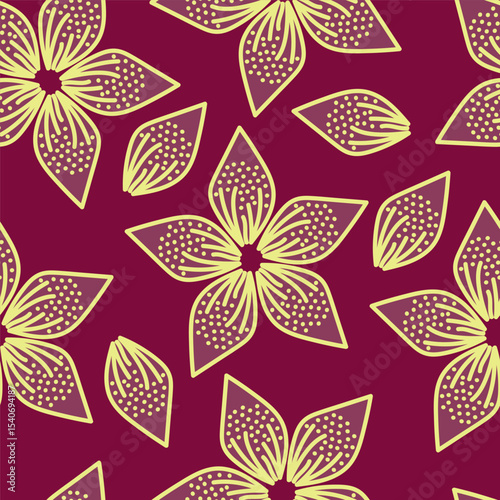Elegant seamless floral pattern with fall flowers. Repeatable botanical background. Flat vector illustration