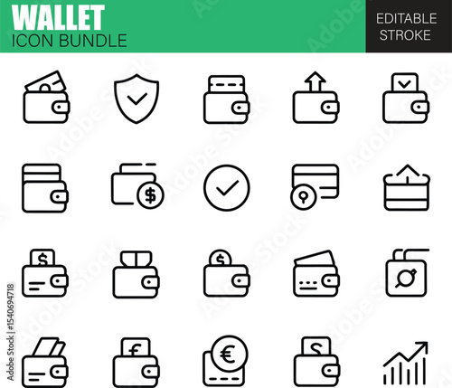 Finance and Wallet Icon Set – Flat Vector Bundle for Payments, Budgeting, Money Transfer, and Online Transactions