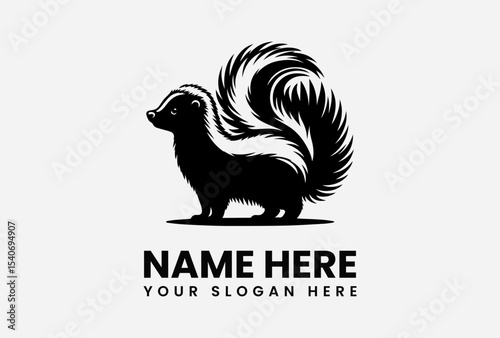A stylized black and white skunk logo design, featuring a detailed illustration of the animal with a prominent bushy tail.