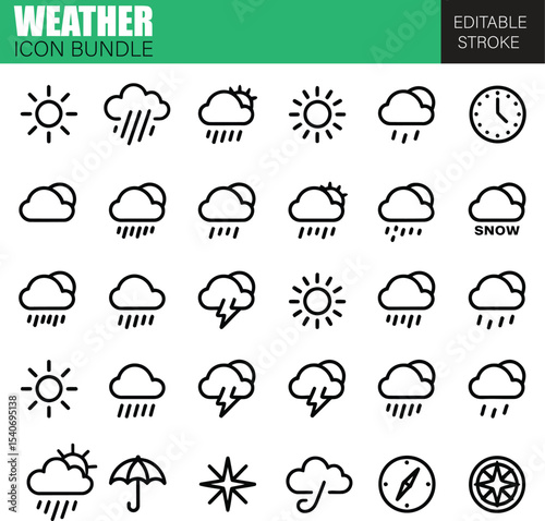 Flat Weather Icon Bundle – Vector Symbols for Forecast, Climate, Meteorology, and Environmental Applications