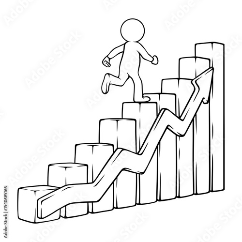 line art drawing illustration of growth chart with arrows business and finance
