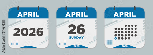 Modern Calendar icon. April. 2026 26 day. The concept of waiting for an important date. Day calendar with date April 26. Cheklist day calendar. Vector illustration