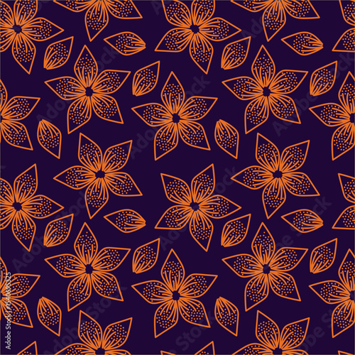 Elegant seamless floral pattern with fall flowers. Repeatable botanical background. Flat vector illustration