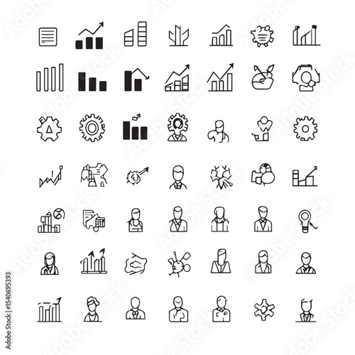 Business and Finance Icon Set Data Analysis Teamwork and Professional Growth