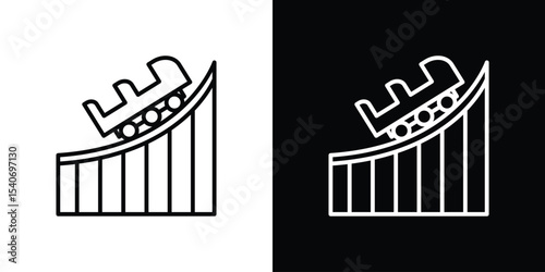 Roller coaster icon design. simple stroke line vector icon set