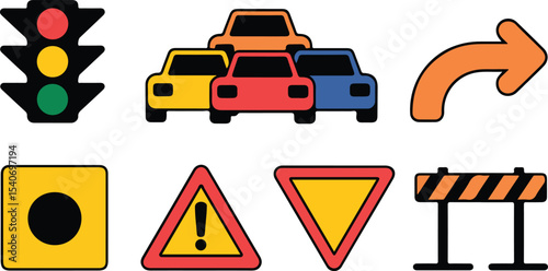 Eight Simple Traffic and Road Signs Icons Set traffic signs