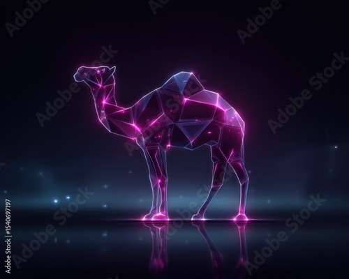Geometric camel silhouette, glowing