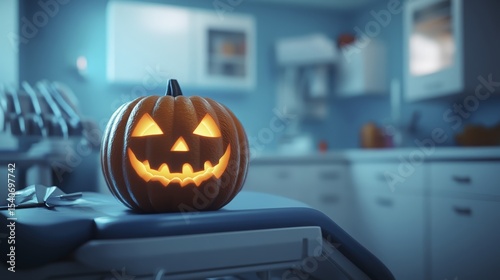 Spooky Season Smiles Halloween Pumpkin Decoration in a Dentist Office Setting
