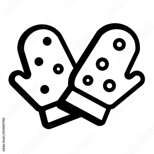 Pair of mittens with buttons and cuffs shown in playful winter outline. Concept of handwear - cold weather - winter fashion accessory