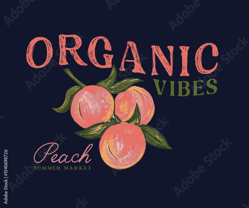 Peach fruits hand drawn vector art, Retro vintage fruit artwork with typography, Peach painting brush vector art, summer fruits t shirt design