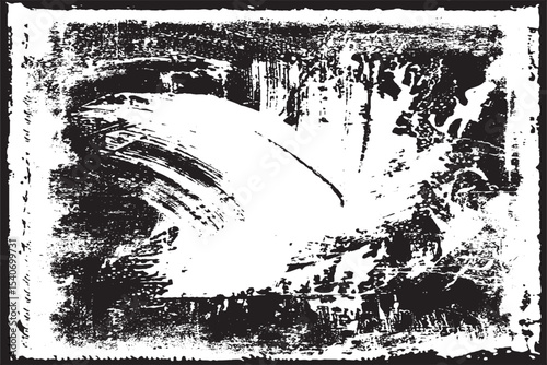 Distressed Black and White Grunge Frame with Central Brushstroke