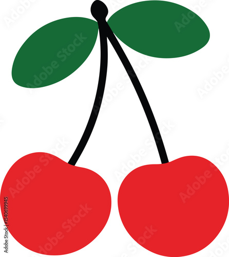 Simple Minimalist Illustration Two Red Cherries Green Leaves