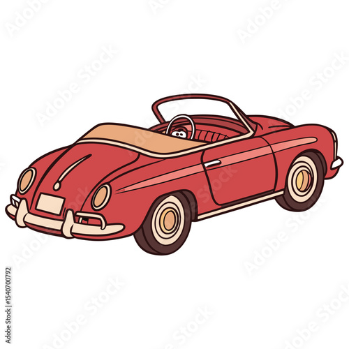 Red classic car with cream interior and outline stands on a white background