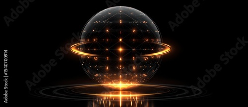 Abstract sphere with orbiting rings