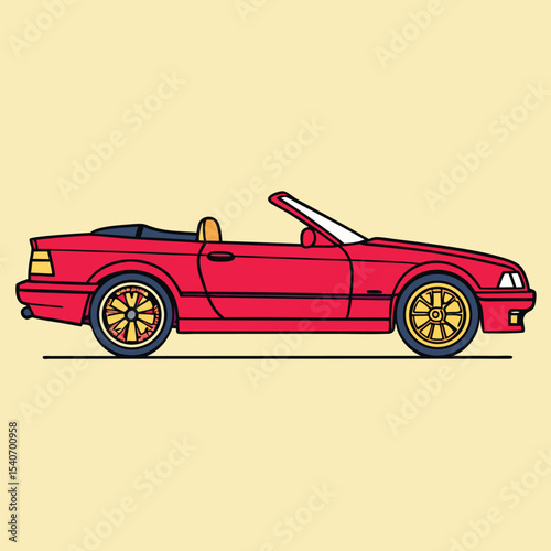 Red convertible sports car with gold rims stands out on cream background beautifully