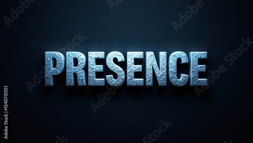 PRESENCE - hammered metal finish text.