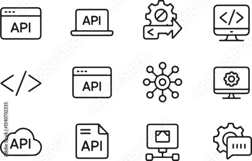 Twelve Minimalist Black Line Art A P I Icons white
