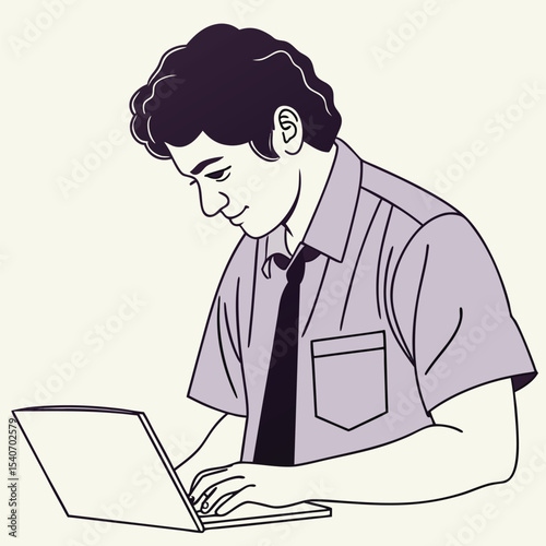 An young entrepreneur is enthusiastically working on a project through a laptop
