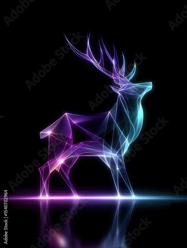 Abstract polygonal deer silhouette, vibrant neon colors