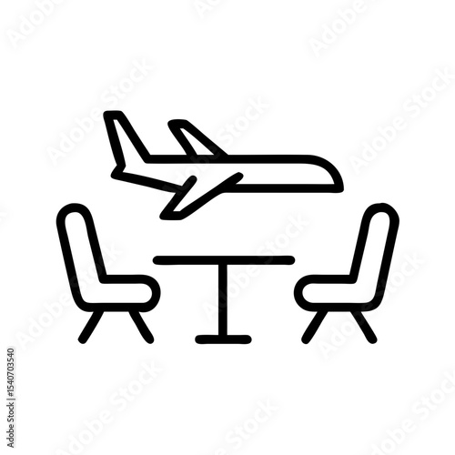 Airplane lounge icon with chairs and table. Stylish airport lounge seating arrangement perfect for travel agencies. This simple airport lounge illustration is ideal for websites and app icons.