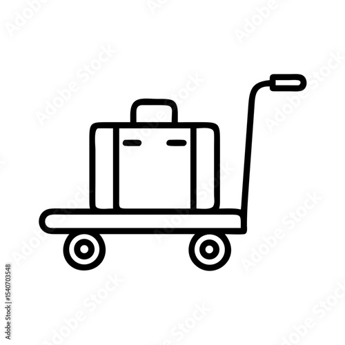 Luggage cart icon with suitcase on wheels.  Luggage cart is perfect for airport or hotel illustrations.  This luggage cart design is ideal for travel agency websites or brochures.