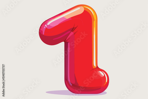 Vibrant Red Number One Glossy, Cartoonish 3D Digit Illustration