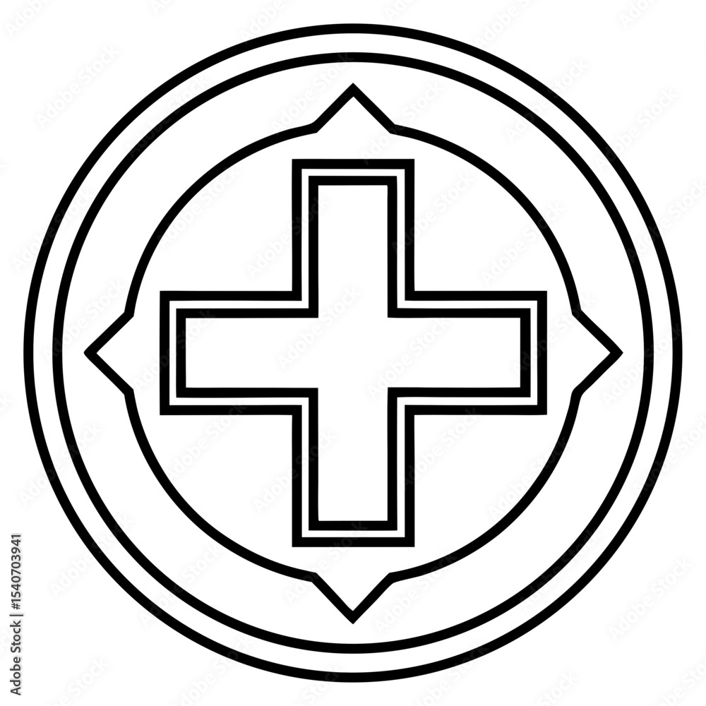 Obraz premium Minimal Red Cross Symbol Outline