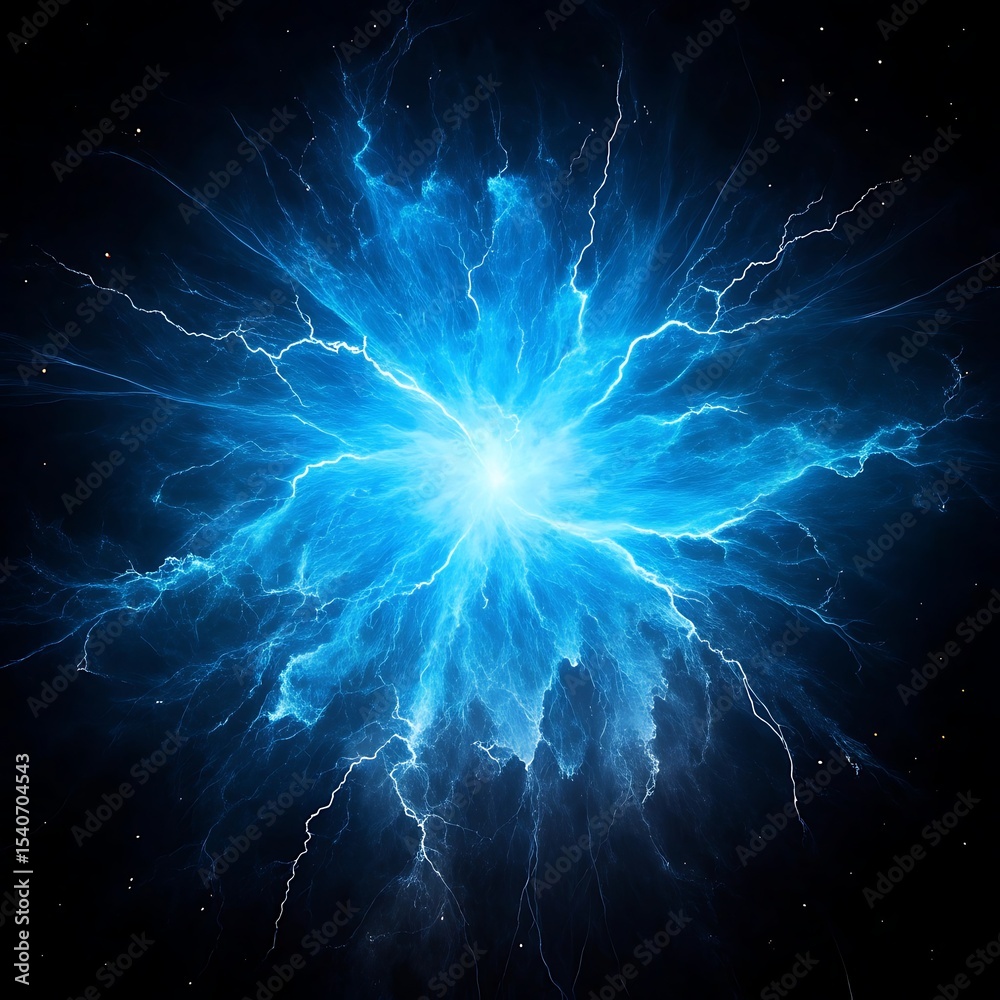 Obraz premium Mystical Blue Energy Flower with Glowing Petals on Dark Space Background Futuristic Digital Art Fantasy Blossom Illustration