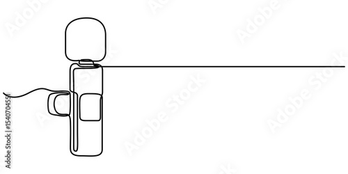 Mini Microphone continuous one line drawing, Wireless lavalier microphone one line draw, Woman using a lapel microphone, Wireless Lavalier Lapel Microphone continuous one line drawing. 