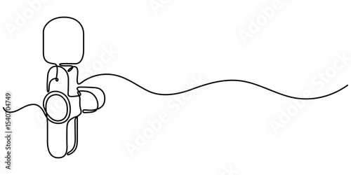 Mini Microphone continuous one line drawing, Wireless lavalier microphone one line draw, Woman using a lapel microphone, Wireless Lavalier Lapel Microphone continuous one line drawing. 