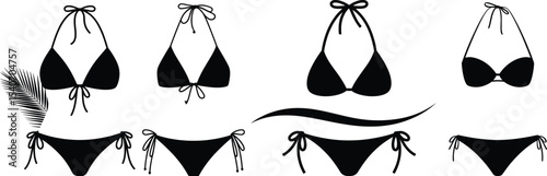Bikini Style Variations Vector, Swimwear Top and Bottom Set Illustration