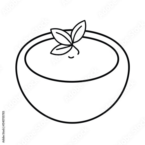 Tomato Bisque with Basil Leaf in Clean Drawing Vector illustration