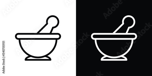 Mortar pestle icon design. simple stroke line vector icon set