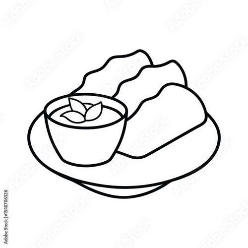 Vegetable Spring Rolls with Sauce in Line Art Vector illustration