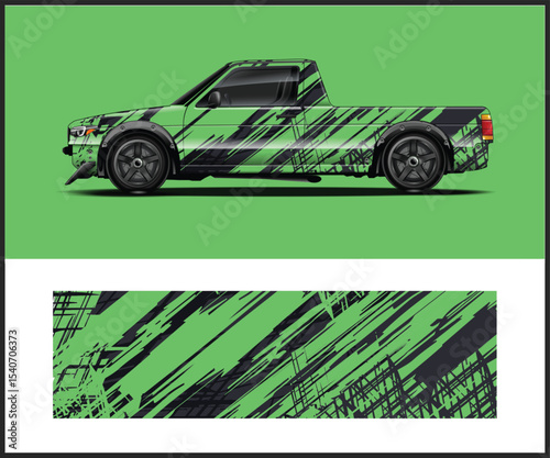 Abstract Green and Black Truck Wrap Design Template