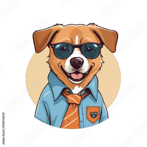 Dog with shirt and glasses.Dog wearing sunglasses