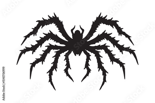 Spiky Spider Silhouette Icon Creepy Insect Vector for Halloween and Horror Themes
