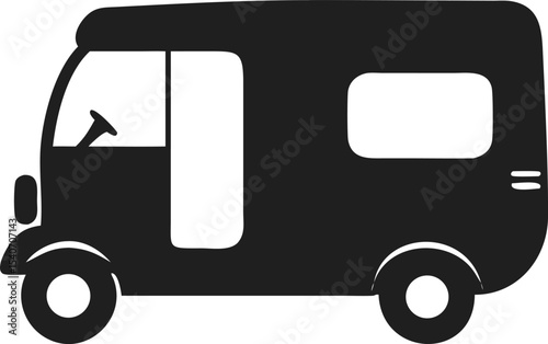 Auto rickshaw silhouette iconic three-wheeled urban vehicle known for compact design and city mobility