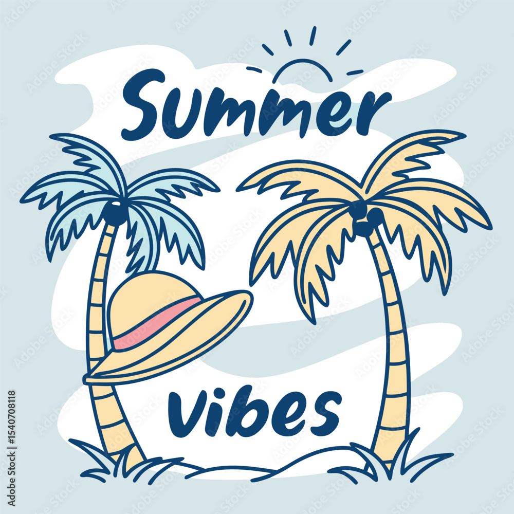 Fototapeta premium Vector t shirt design summer , Beach good vibes . Summer vibes artwork. 