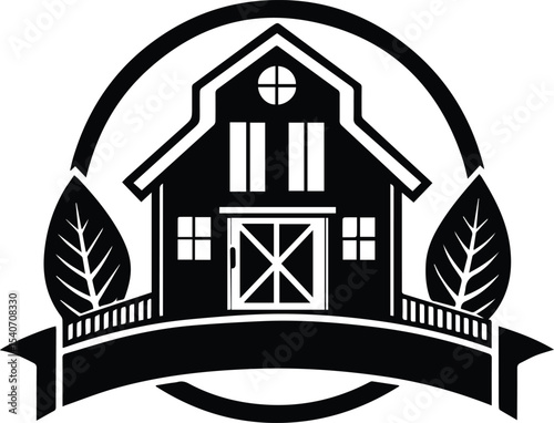 Vintage Farmhouse Logo Vector Silhouette Design, Farm house logo, house icon vector, Countryside Barn Silhouette, Agricultural Farm Icon, Rustic Barn Farm Field, House in the forest logo vector.