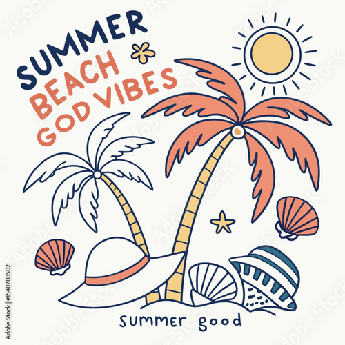 Vector t shirt design summer , Beach good vibes . Summer vibes artwork.
