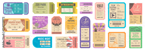 a ticket to the cinema, circus, theater vector set