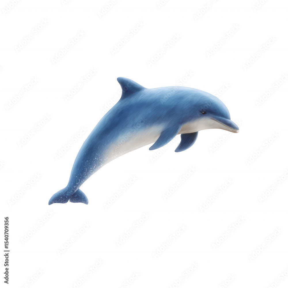 Fototapeta premium A playful dolphin swimming gracefully through the ocean waters, showcasing its sleek body and vibrant colors, symbolizing intelligence and joy in marine life.