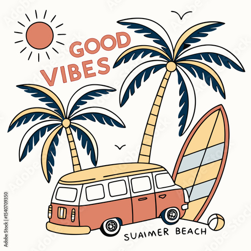 Vector t shirt design summer , Beach good vibes . Summer vibes artwork. 