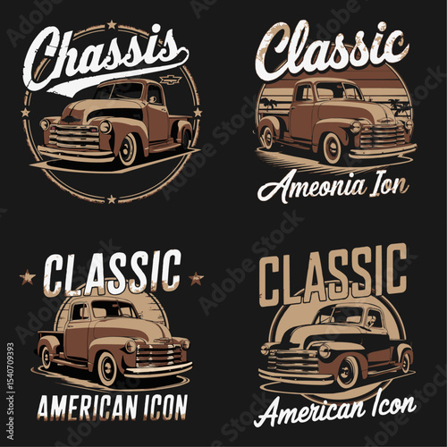 Vintage Truck Collection: Classic American Pickup Vector Designs for Print, Apparel, and Nostalgic Art Projects